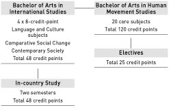 Bachelor of Arts in Human Movement Studies and in International Studies - course diagram